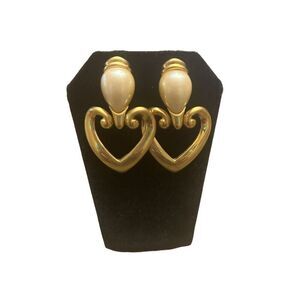 Premier Designs Gold-Tone Heart Dangle Earrings With Faux Pearl Accent